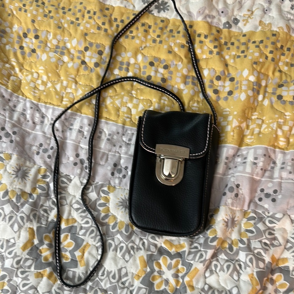 Unused Victorias Secret Black Leather Crossbody Bag with Silver Clasp